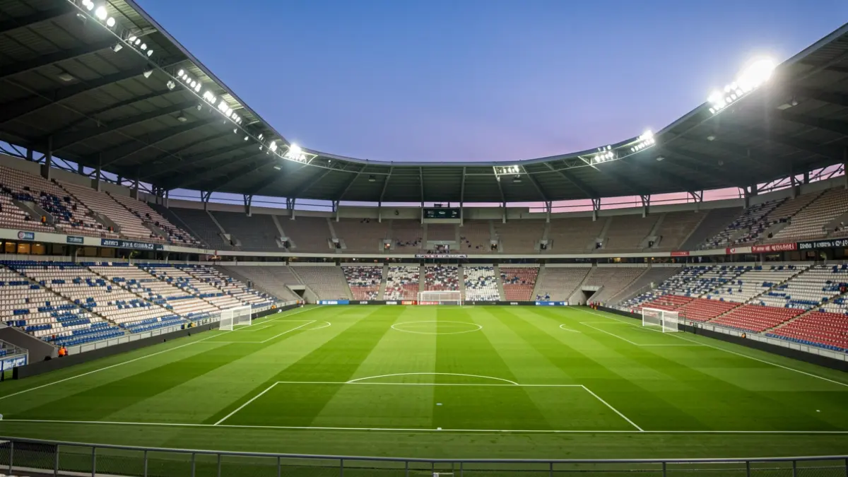 Generic image of an empty football stadium at dusk.