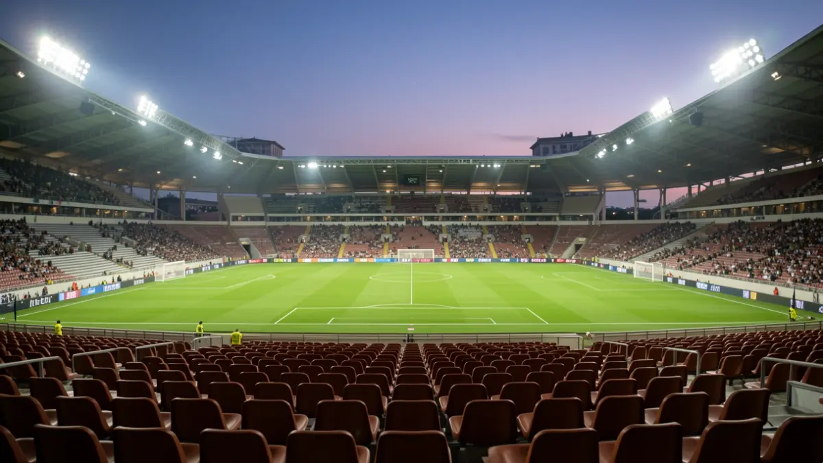 Imagen genérica de un estadio de fútbol al atardecer.