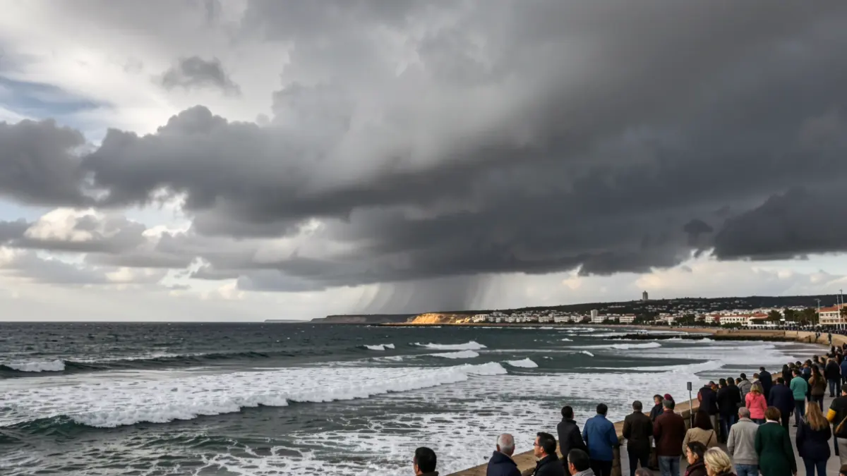 Cloudy sky and Levante wind over the coast of Campo de Gibraltar.