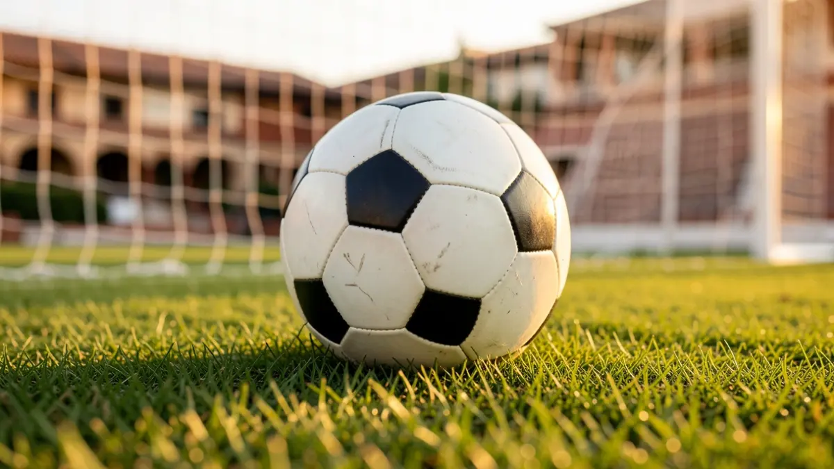 Imagen genérica de un balón de fútbol sobre césped con una portería desenfocada al fondo.