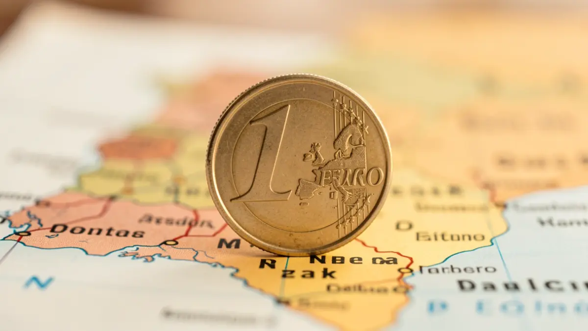 Moneda de euro sobre un mapa de Andalucía.