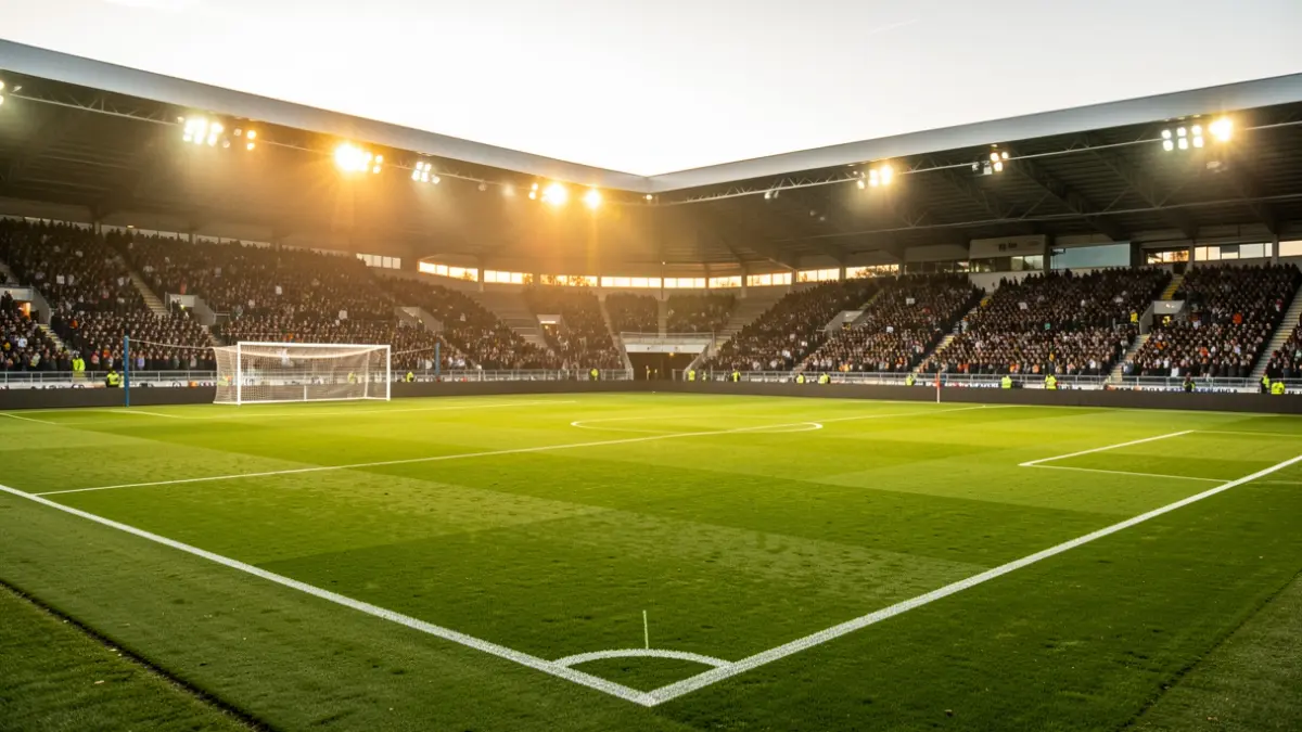 Imagen genérica de un campo de fútbol al atardecer.