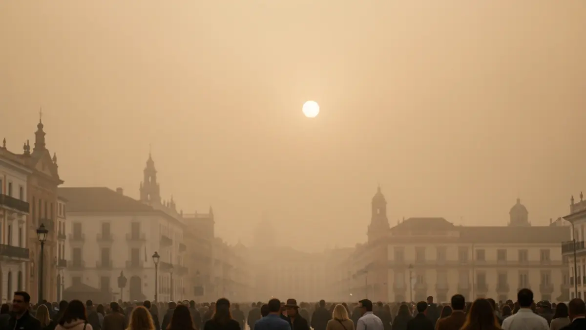 Seville sky tinged sepia by smoke from a forest fire.
