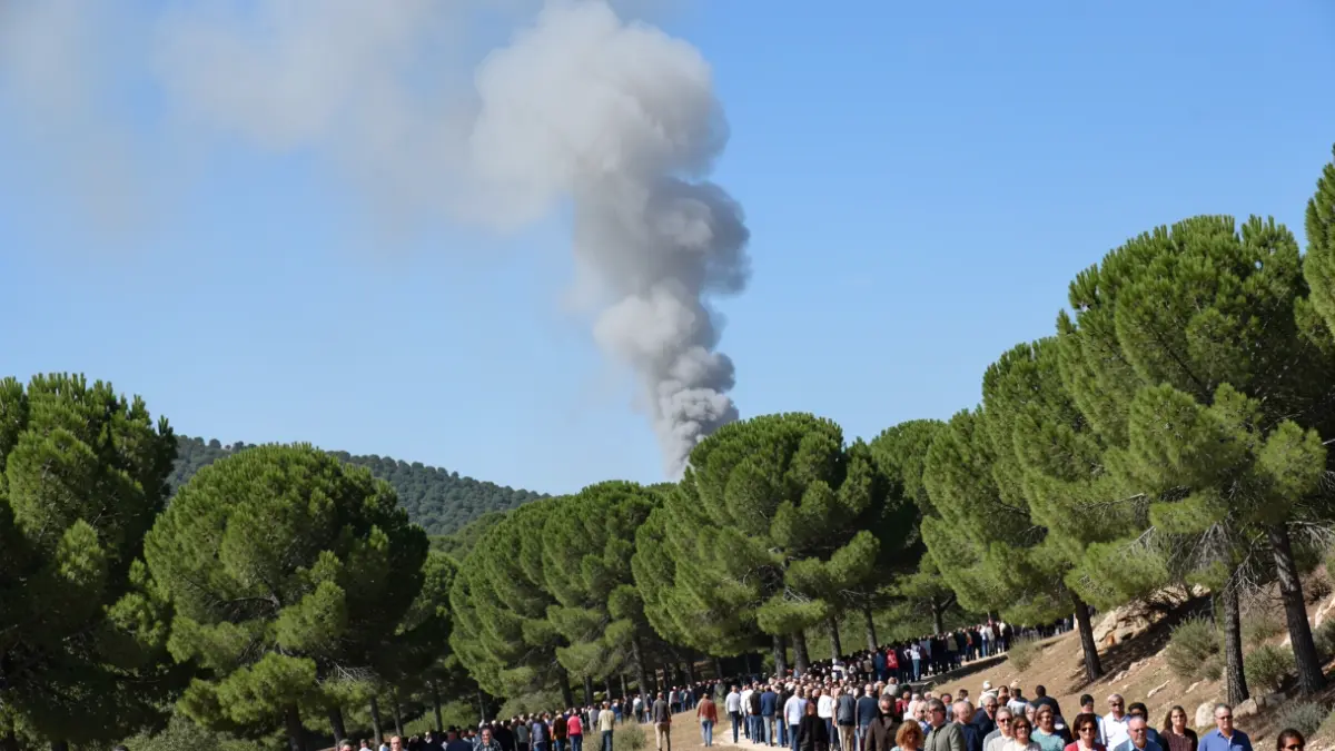 Generic image of a column of smoke rising over a pine forest hillside in Andalucía.