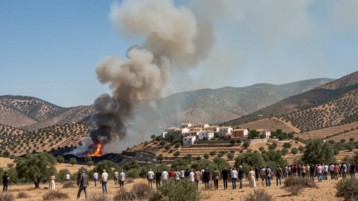 Image of a wildfire in a mountainous area of Andalusia, with smoke rising into the sky.