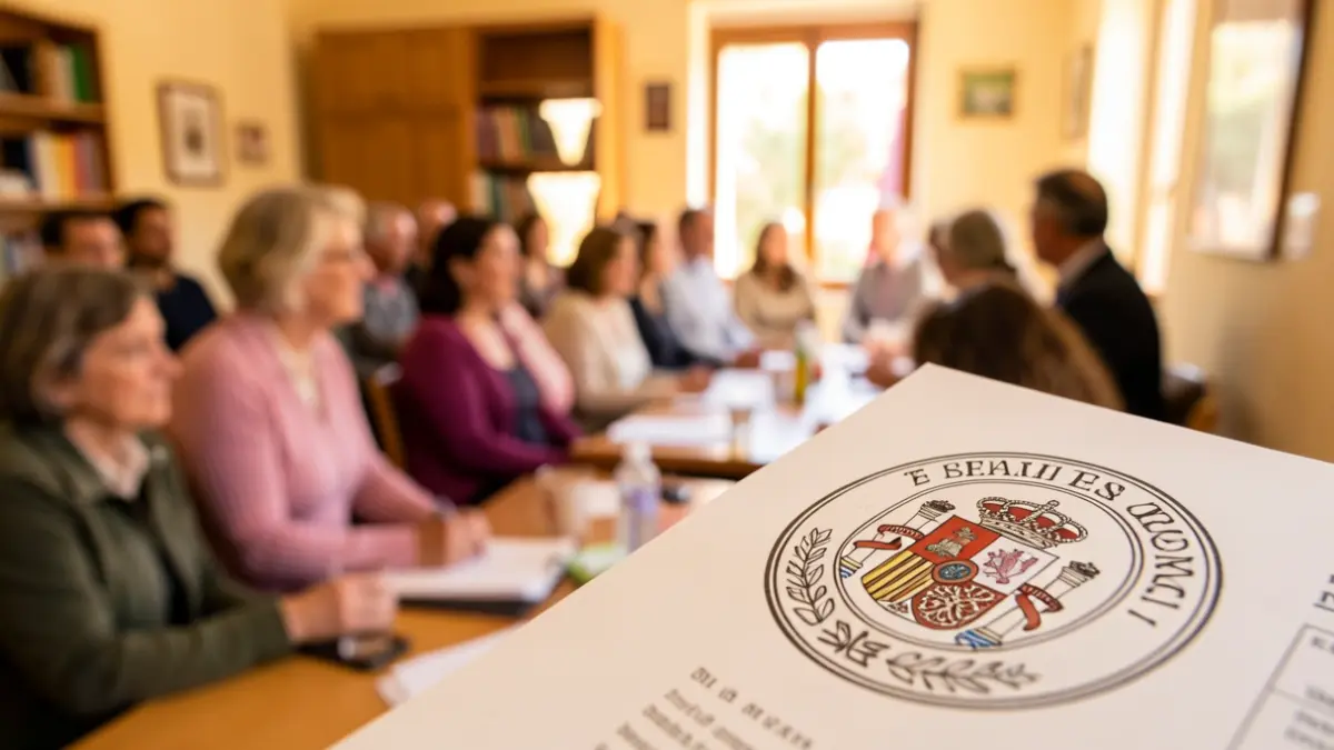Official seal of the Minimum Vital Income with people in the background.