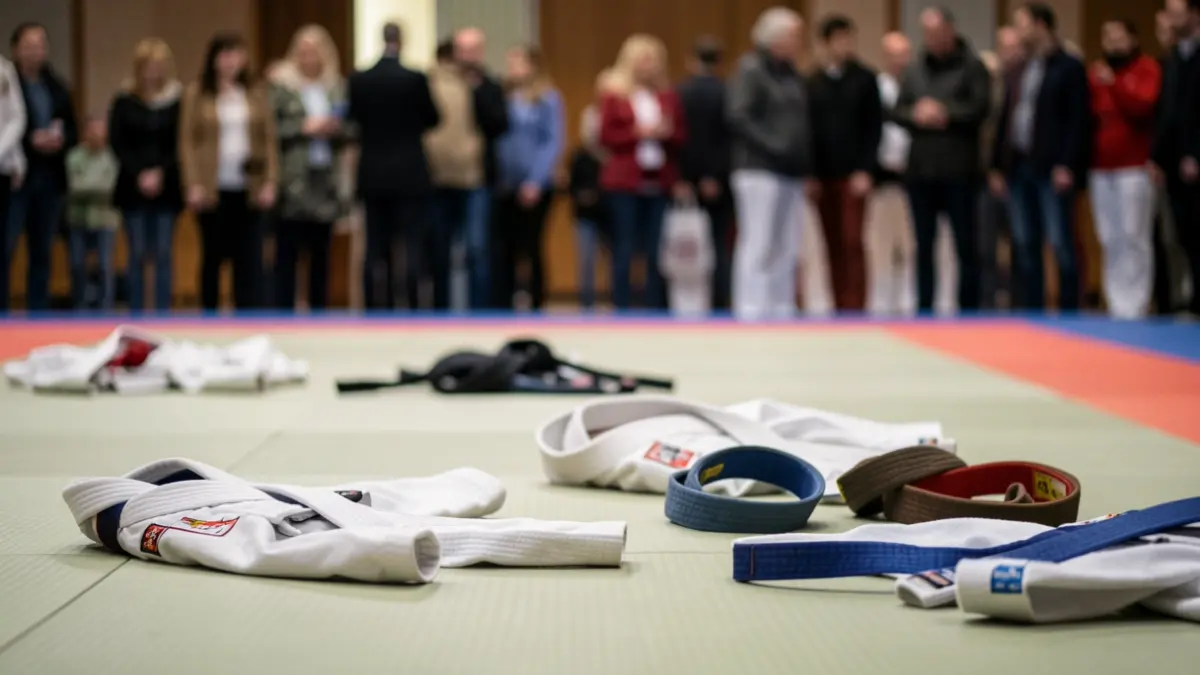 Imagen genérica de un tatami de judo con material deportivo.