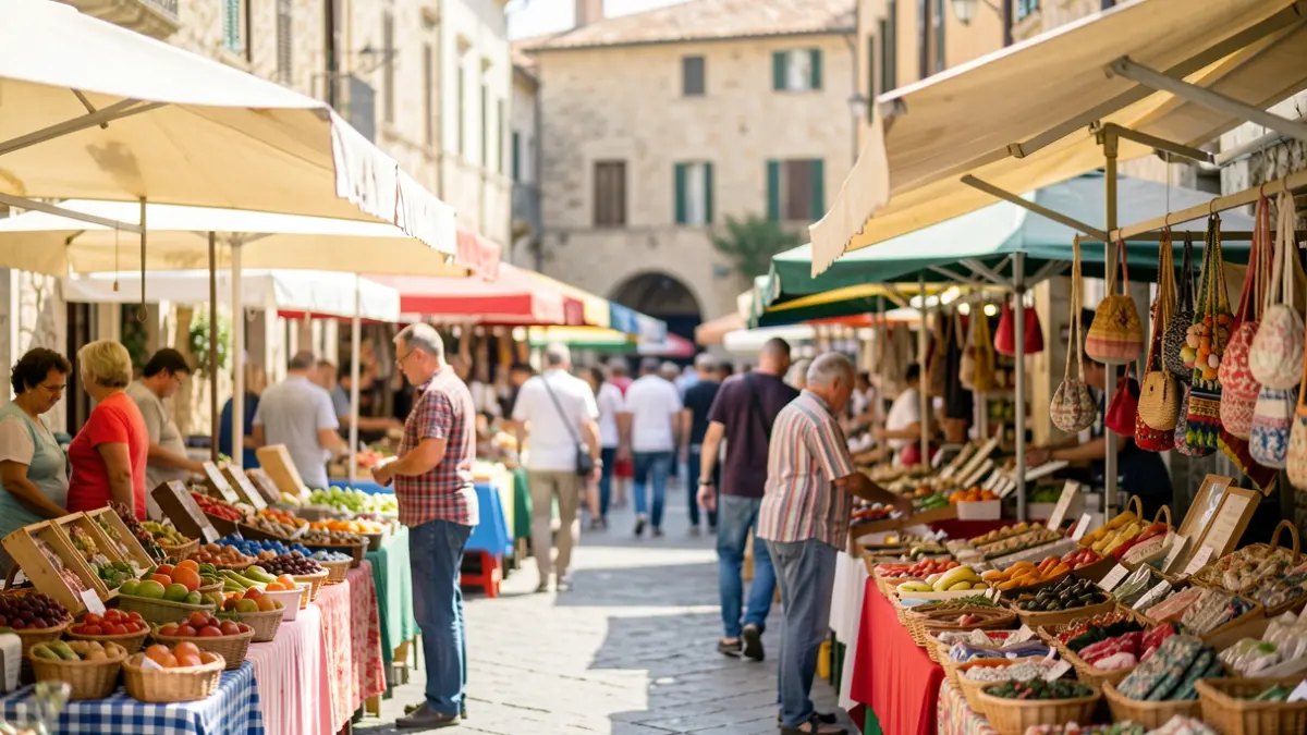 Imagen genérica de un mercado al aire libre en una plaza soleada.