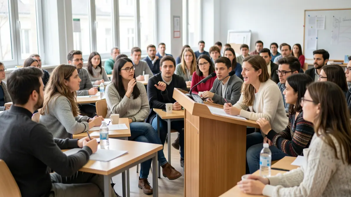 Generic image of students participating in an educational debate in a classroom.