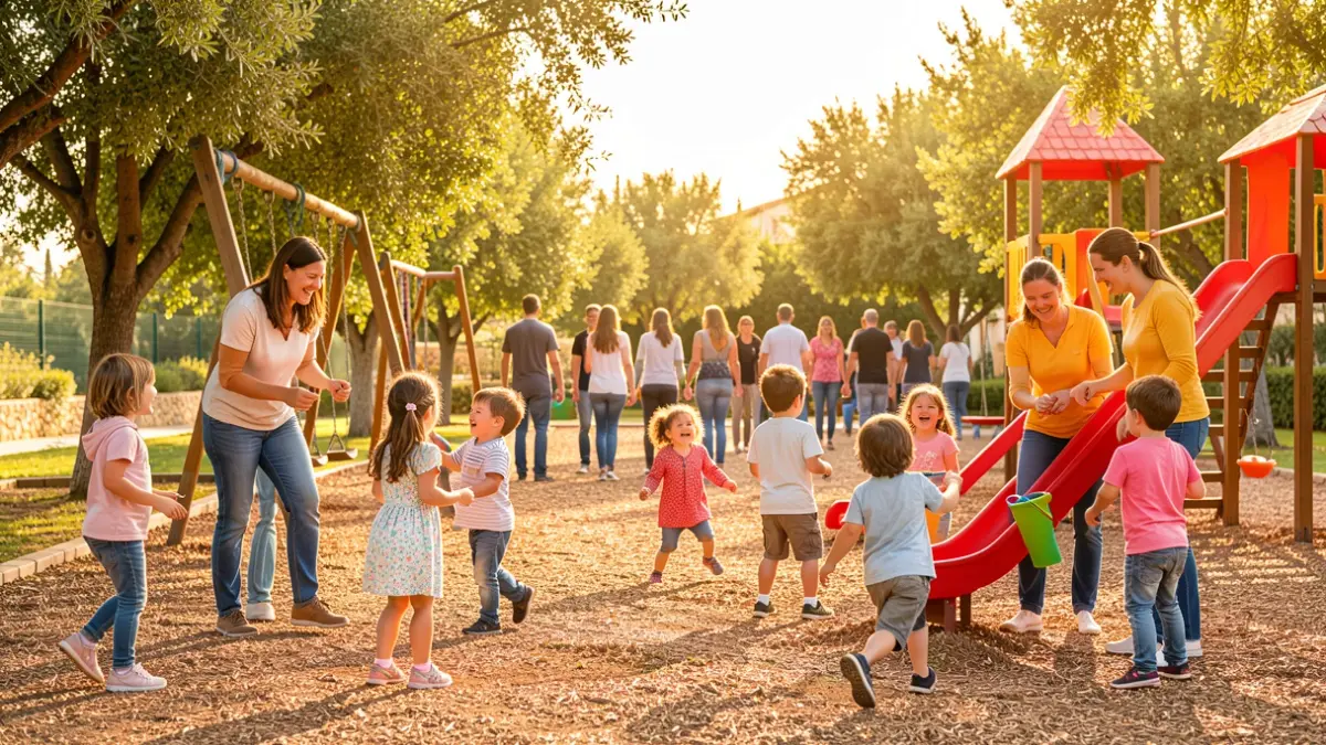 Image of children playing in an outdoor play center in Andalucía.