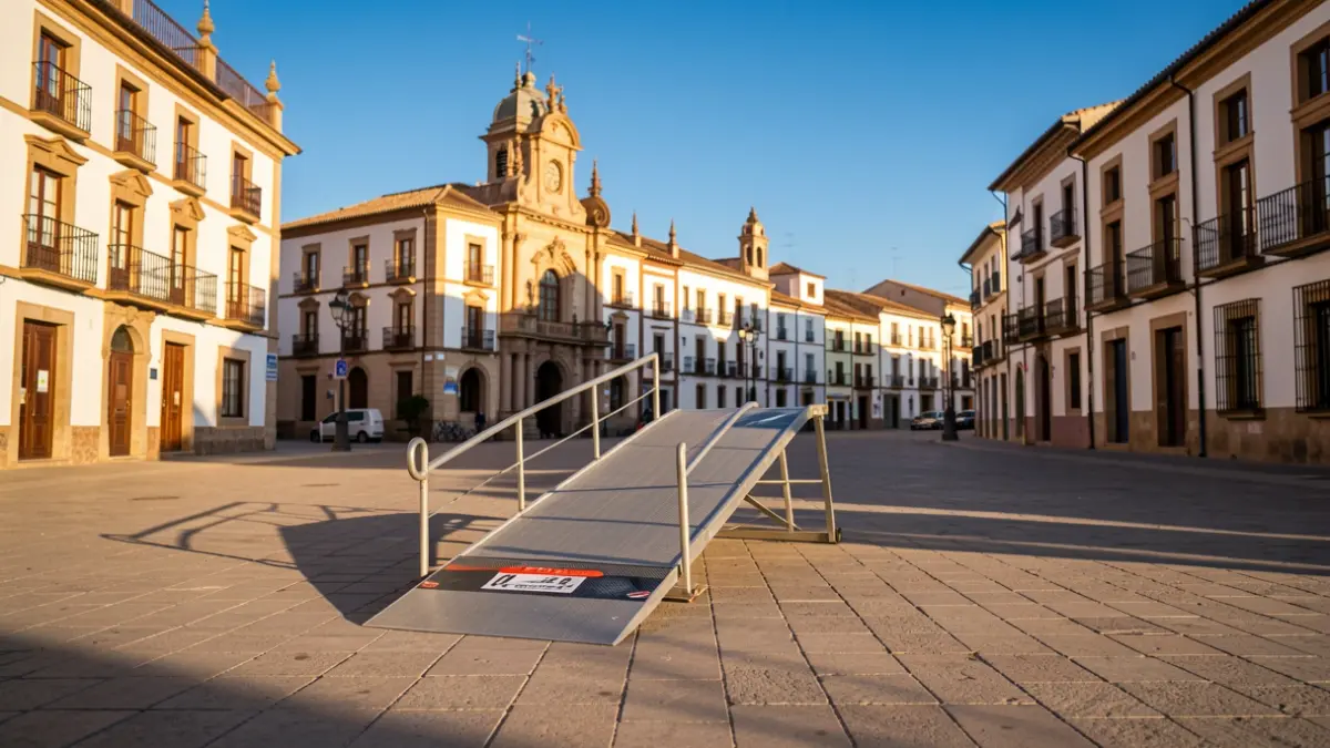 Rampa de salida de una etapa de la Vuelta Ciclista a España en una plaza andaluza.
