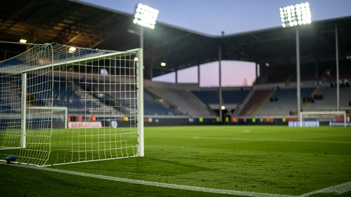 Generic image of an empty football stadium at dusk.