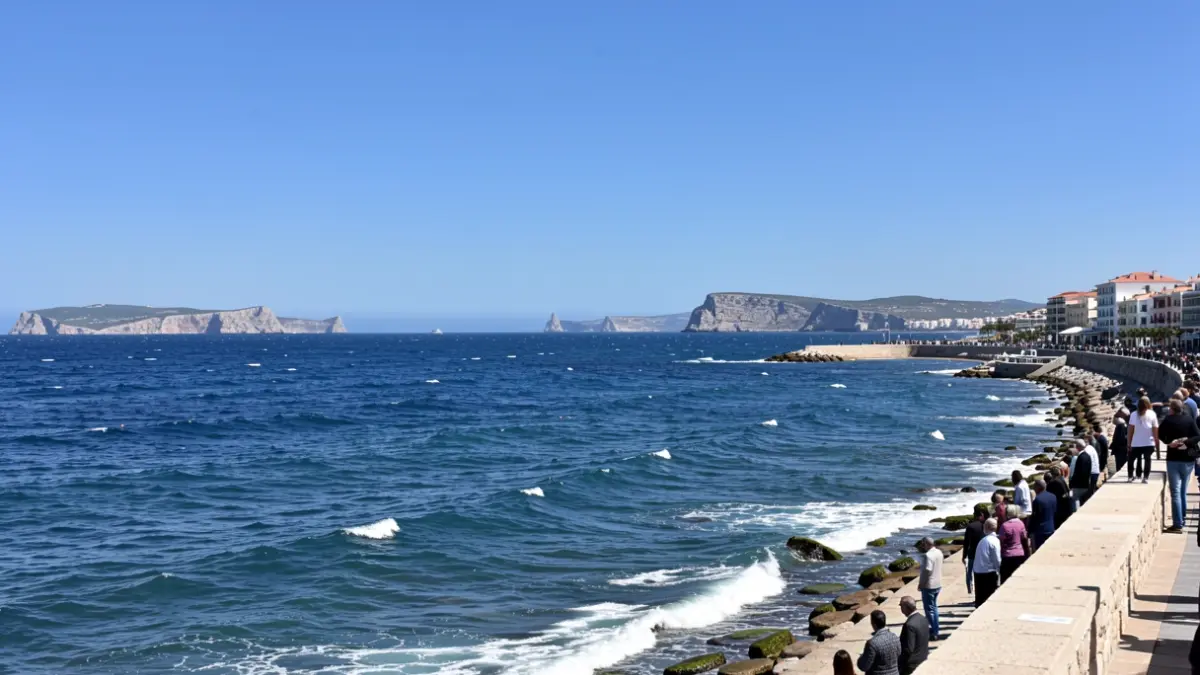 Clear sky over the Strait of Gibraltar with moderate wind and the coast of Tarifa in the background.