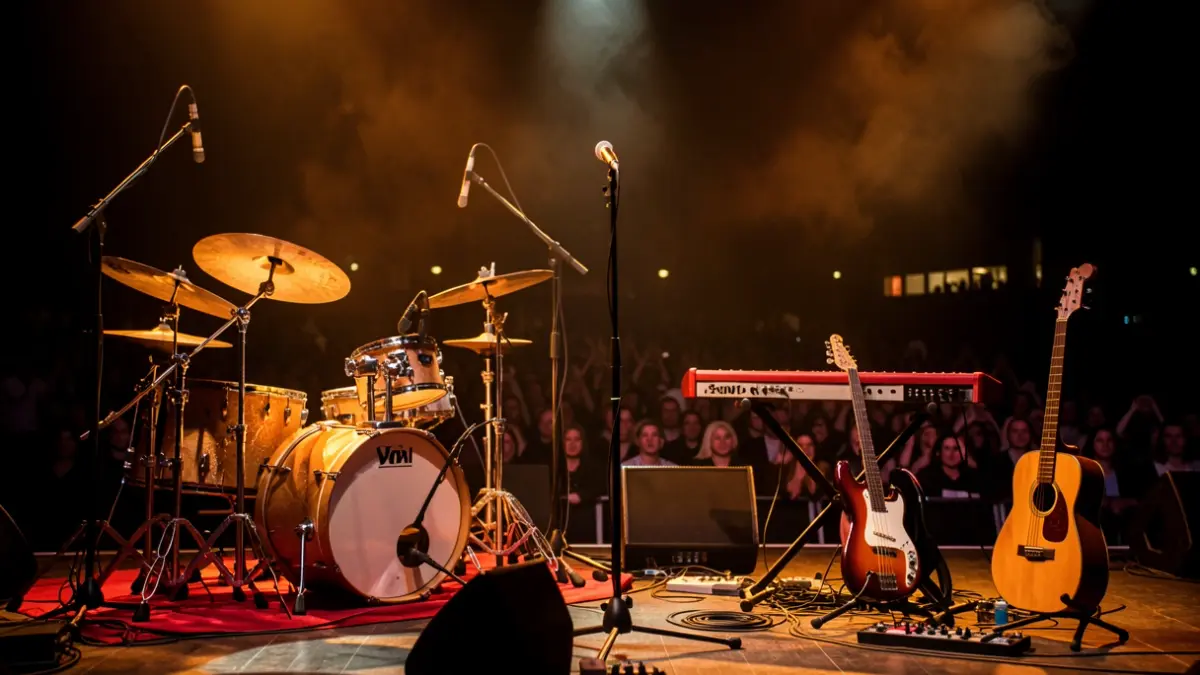 Generic image of a stage with musical instruments and concert lighting.