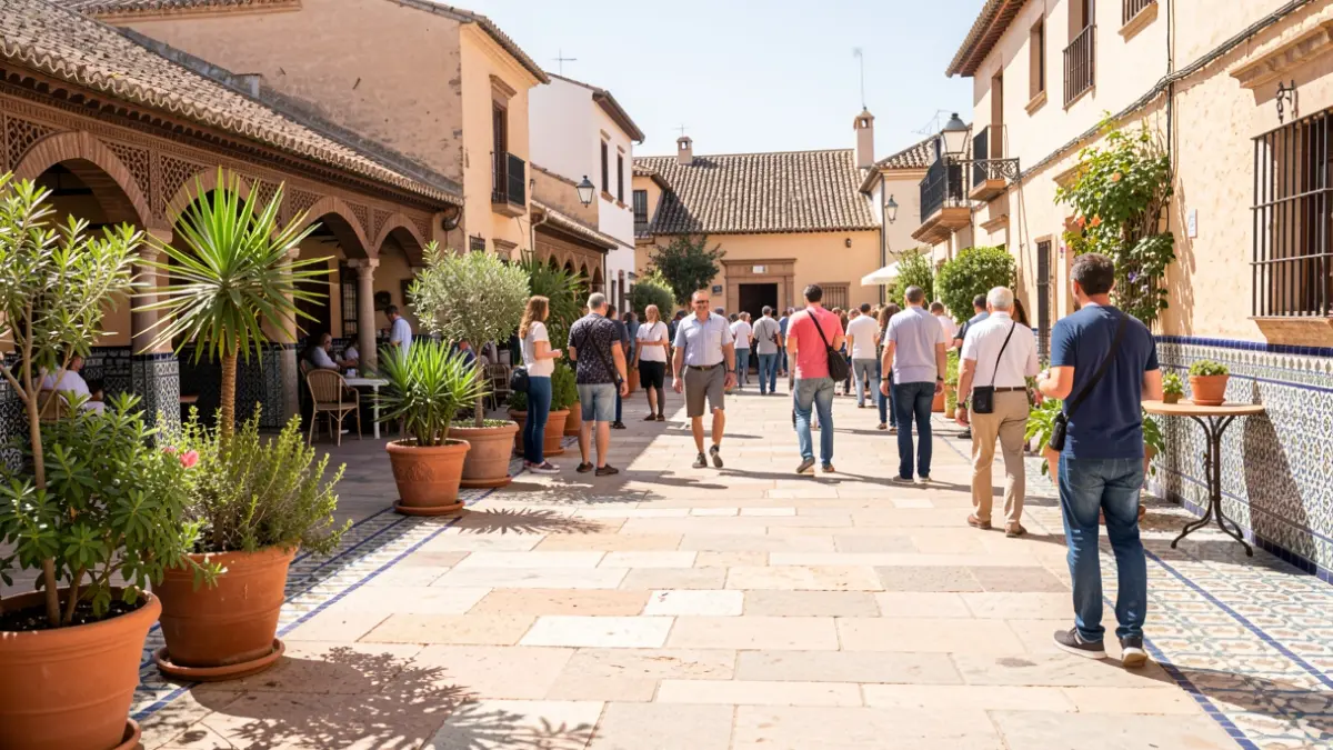 Sunny Cordoban patio with Andalusian tiles.