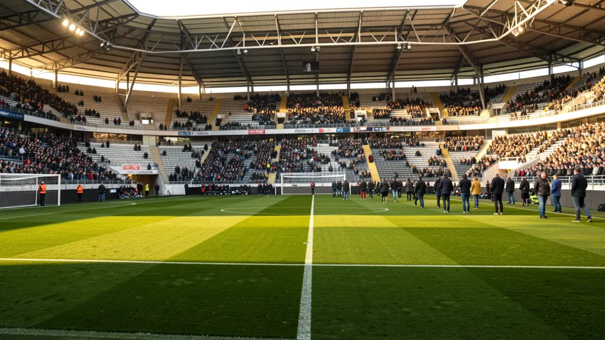 Imagen genérica de un estadio de fútbol vacío con el césped verde.