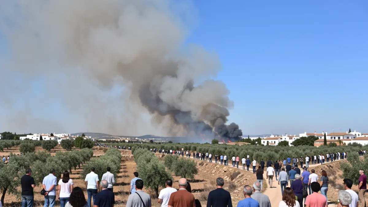 Imagen genérica de humo elevándose de un incendio forestal en un paisaje mediterráneo andaluz.