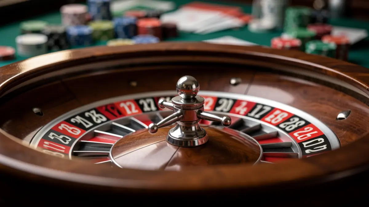 Una ruleta de casino con una bola en una casilla numerada.