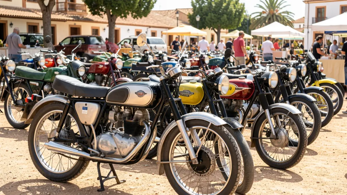 Motos antiguas expuestas en la Feria de Almería.