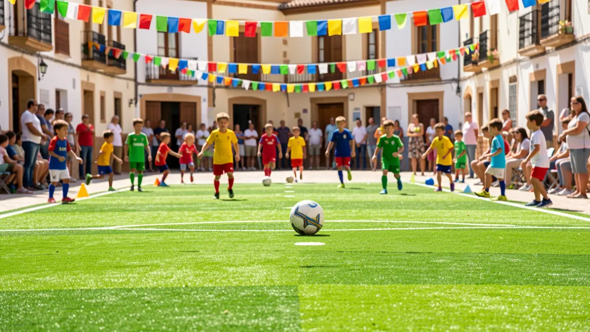 Image of a children's football tournament in an Andalusian square.