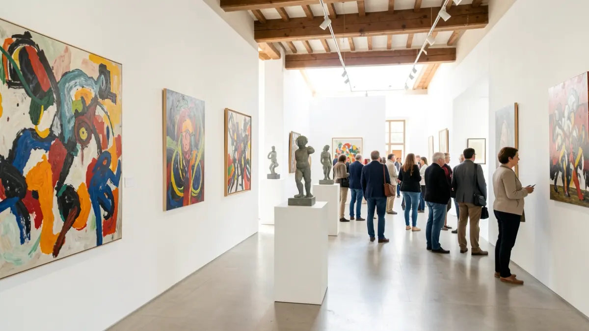 Generic image of an art exhibition hall in Andalucía with various artworks.