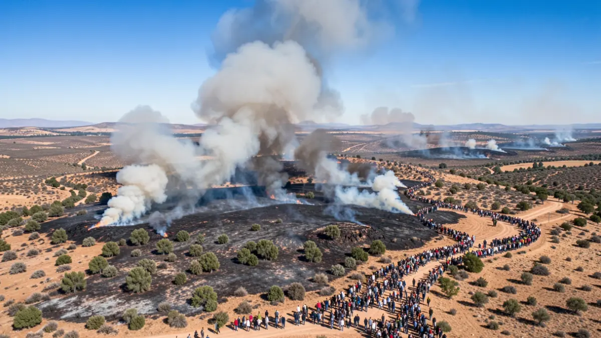 Vista aérea de un incendio forestal en un paraje seco de Andalucía.