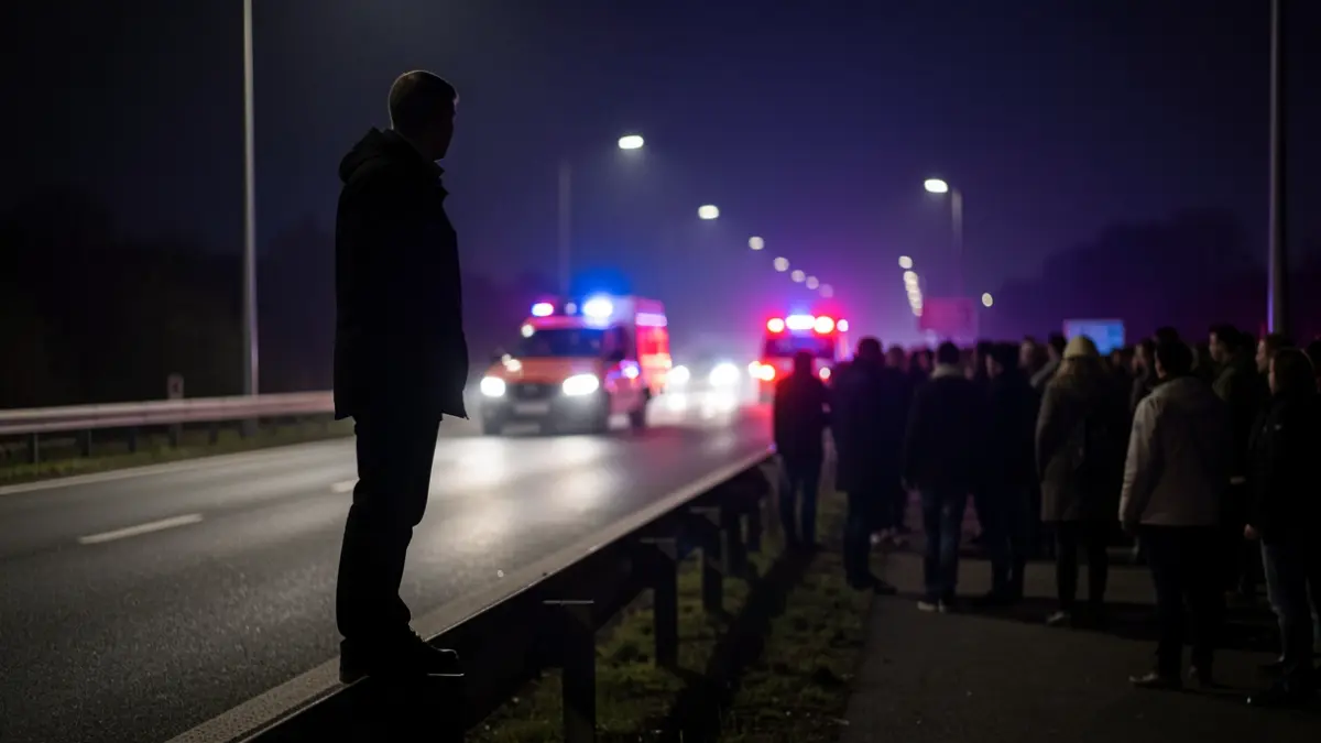 Generic image of a highway at night with blurred emergency lights.