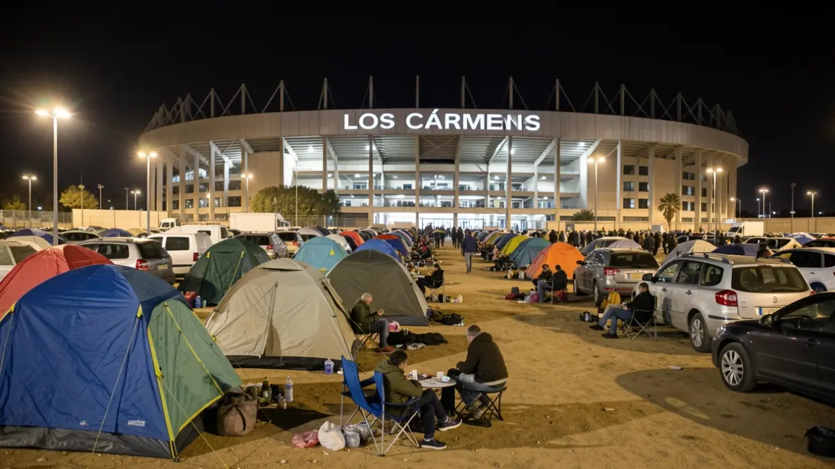 Imagen de familias acampando en los alrededores del estadio Los Cármenes por temor a terremotos.