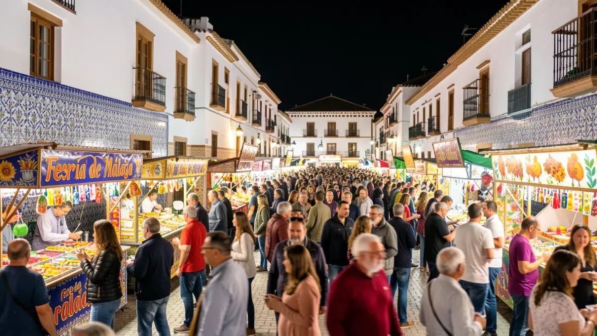 Generic image of the Feria de Málaga at night with a festive atmosphere.