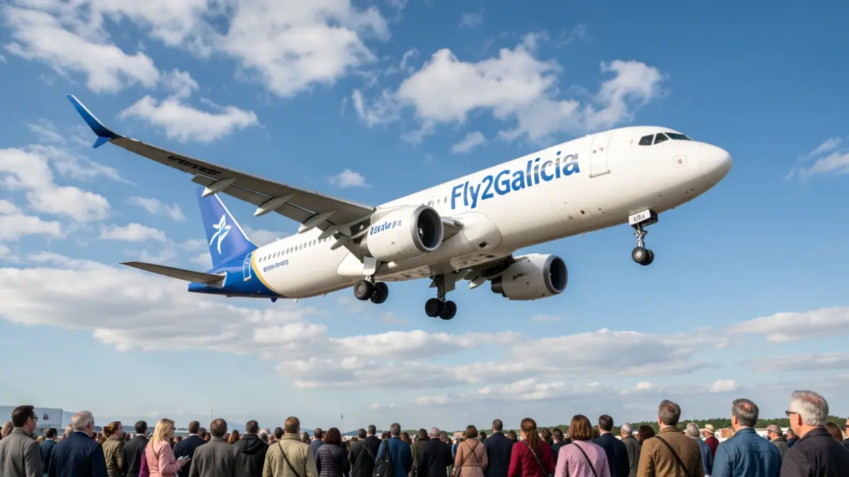 Avión de la compañía Fly2Galicia en pleno vuelo.