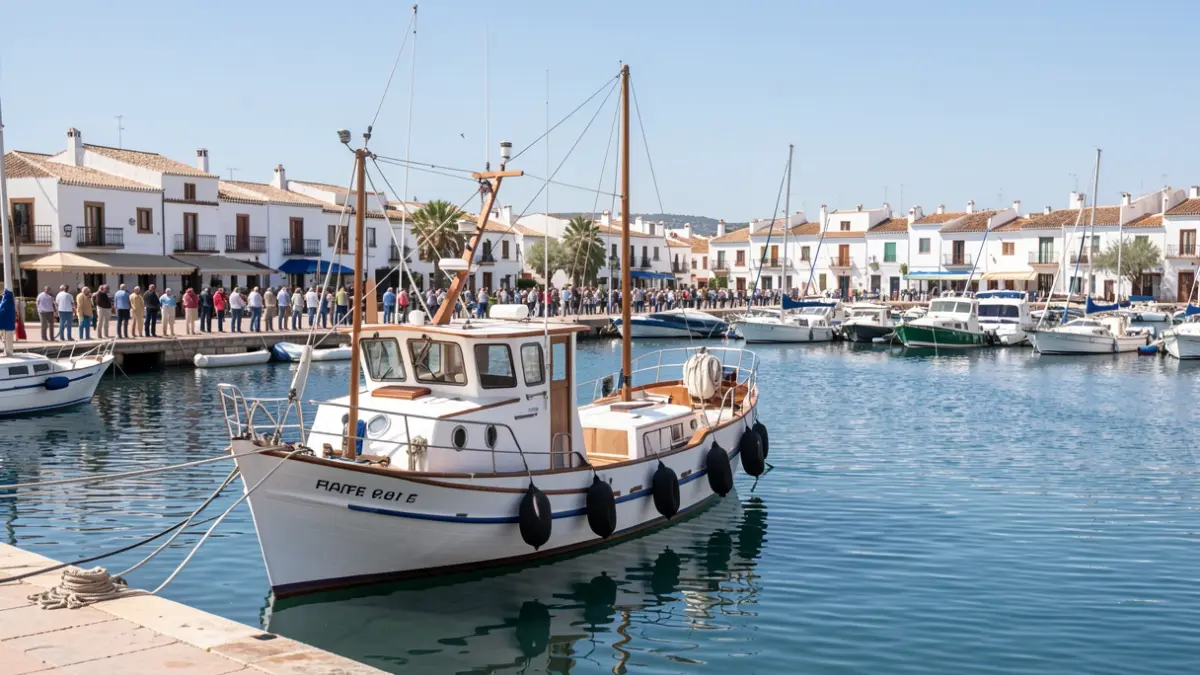 Generic image of an Andalusian marina with a docked boat.