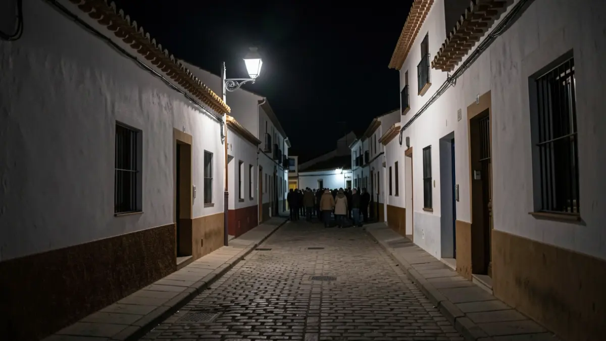 Imagen genérica de una calle de pueblo andaluz por la noche sin luz.