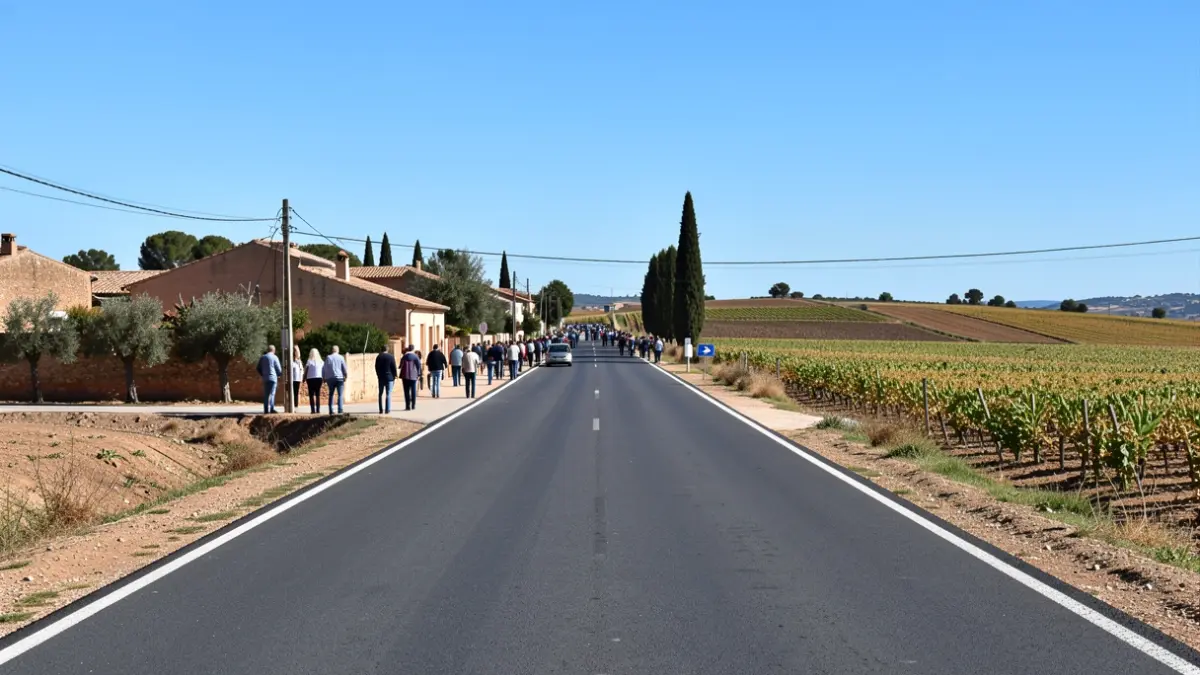 Camino rural recién asfaltado en la provincia de Granada.