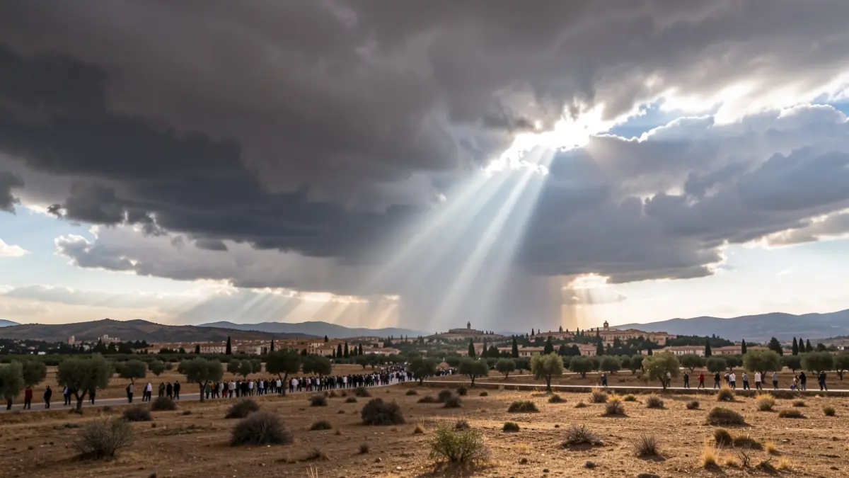 Cielo con nubes de tormenta y sol intenso sobre la provincia de Granada.