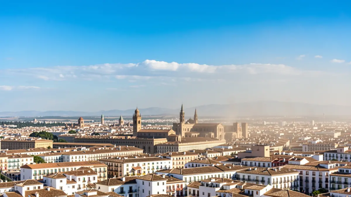 Clear skies with high clouds and dust in suspension over Granada.