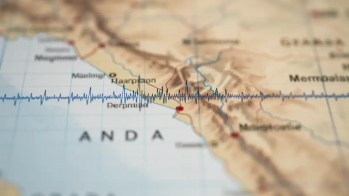 Seismograph reading showing tremors with a map of the Granada metropolitan area in the background.