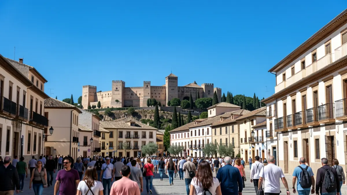 Cielo despejado sobre Granada con sol intenso.