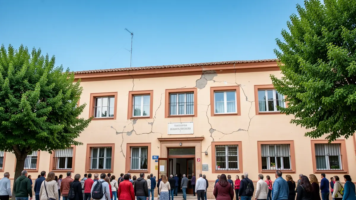 Fachada de una escuela infantil municipal en Andalucía con desperfectos reparados.