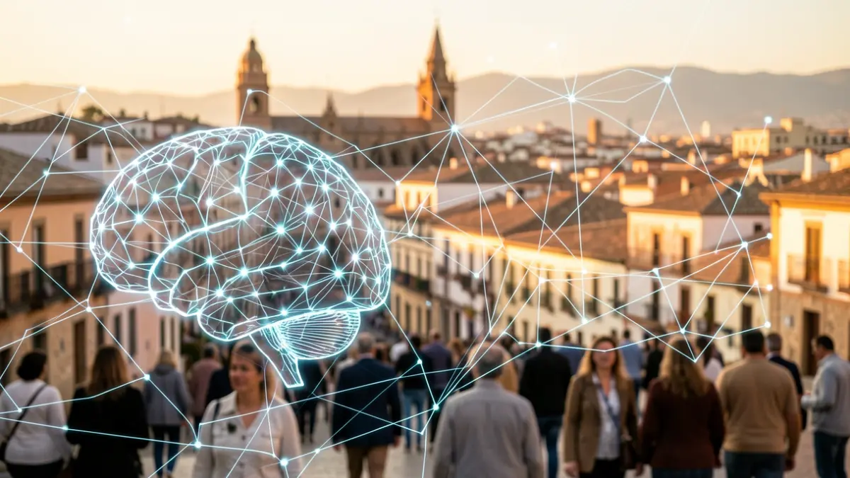 Abstract representation of artificial intelligence and urban management in Granada.