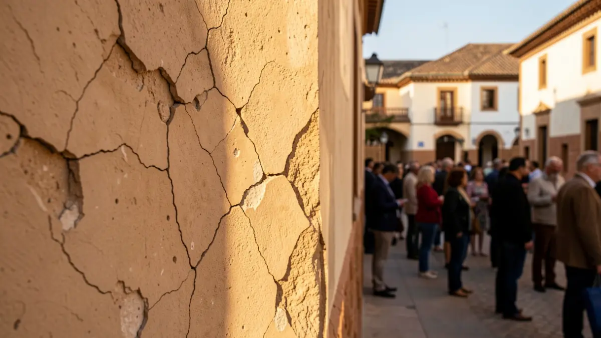 Image of a cracked wall in an Andalusian building after an earthquake.
