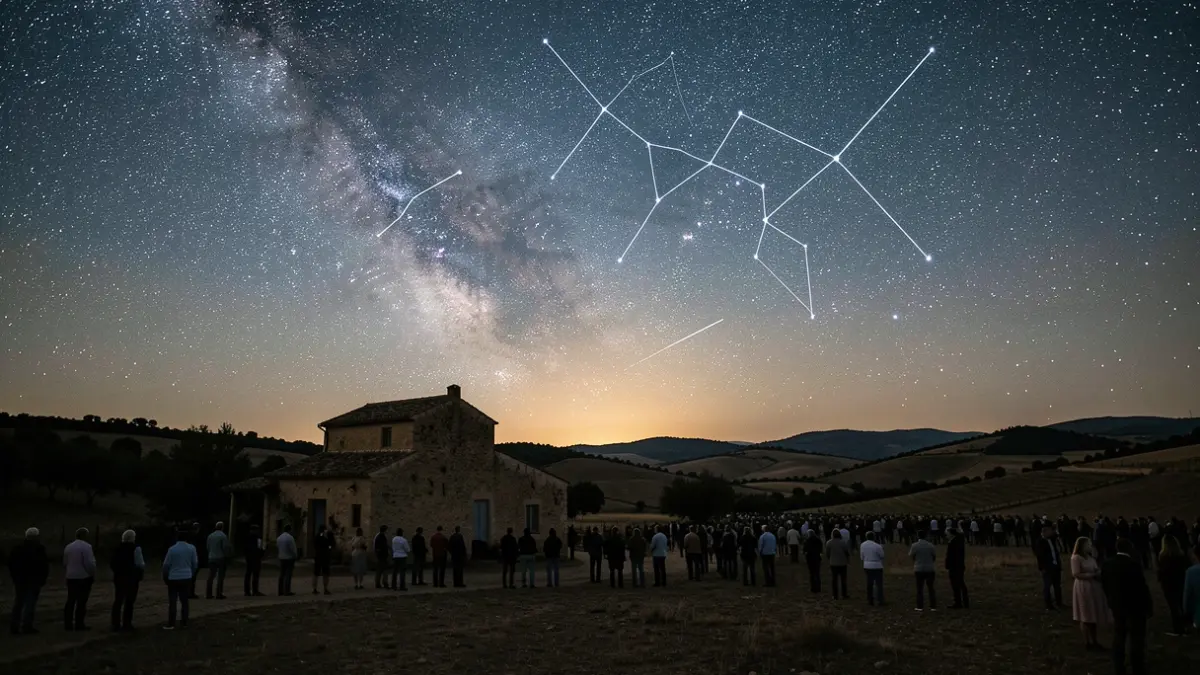 Starry night sky over the Hernán Valle hermitage in Guadix.