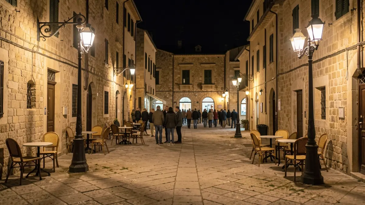 Imatge genèrica d'una plaça de ciutat andalusa de nit.