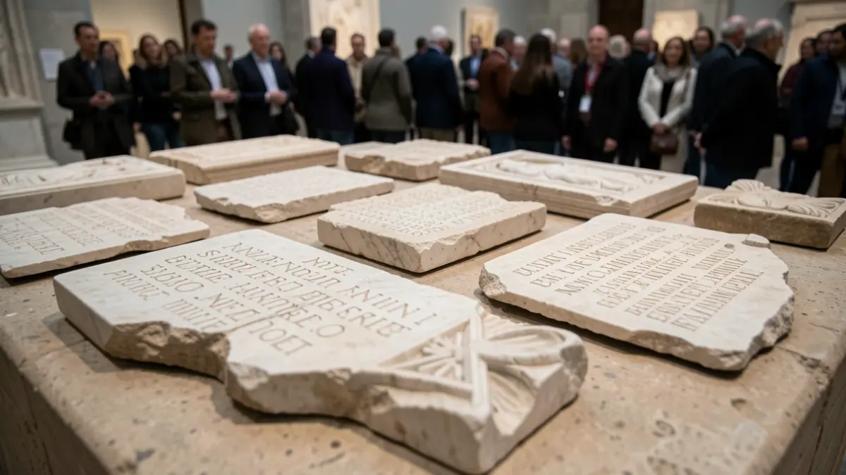Placas funerarias romanas con inscripciones detalladas.
