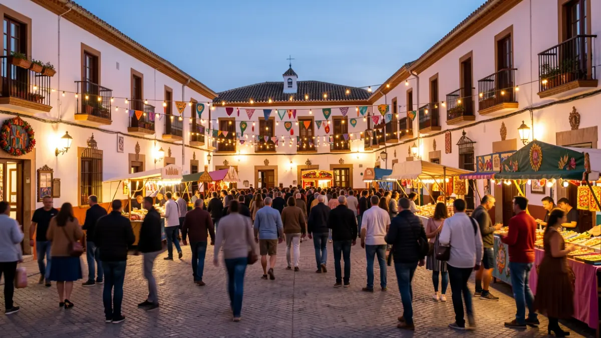 Imagen genérica de una plaza de pueblo andaluz durante una feria nocturna.