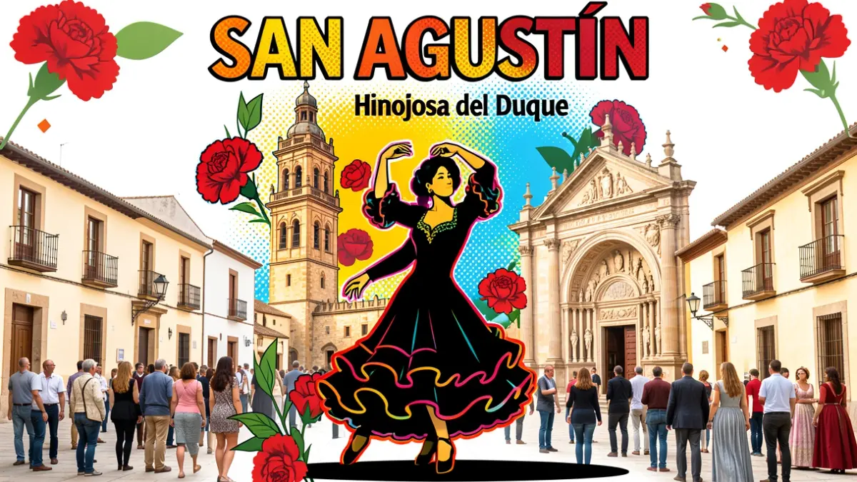 Cartel anunciador de las Ferias y Fiestas en Honor a San Agustín de Hinojosa del Duque 2026, obra de Julio Muñoz Moreno.