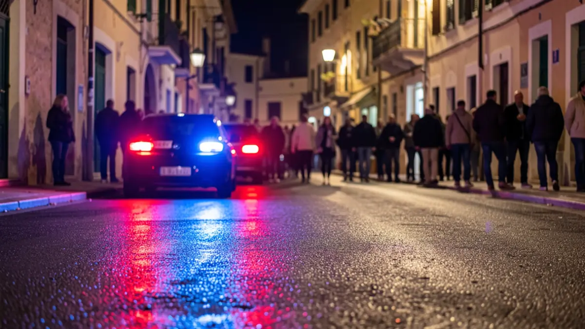 Generic image of police emergency lights reflecting on wet asphalt at night.