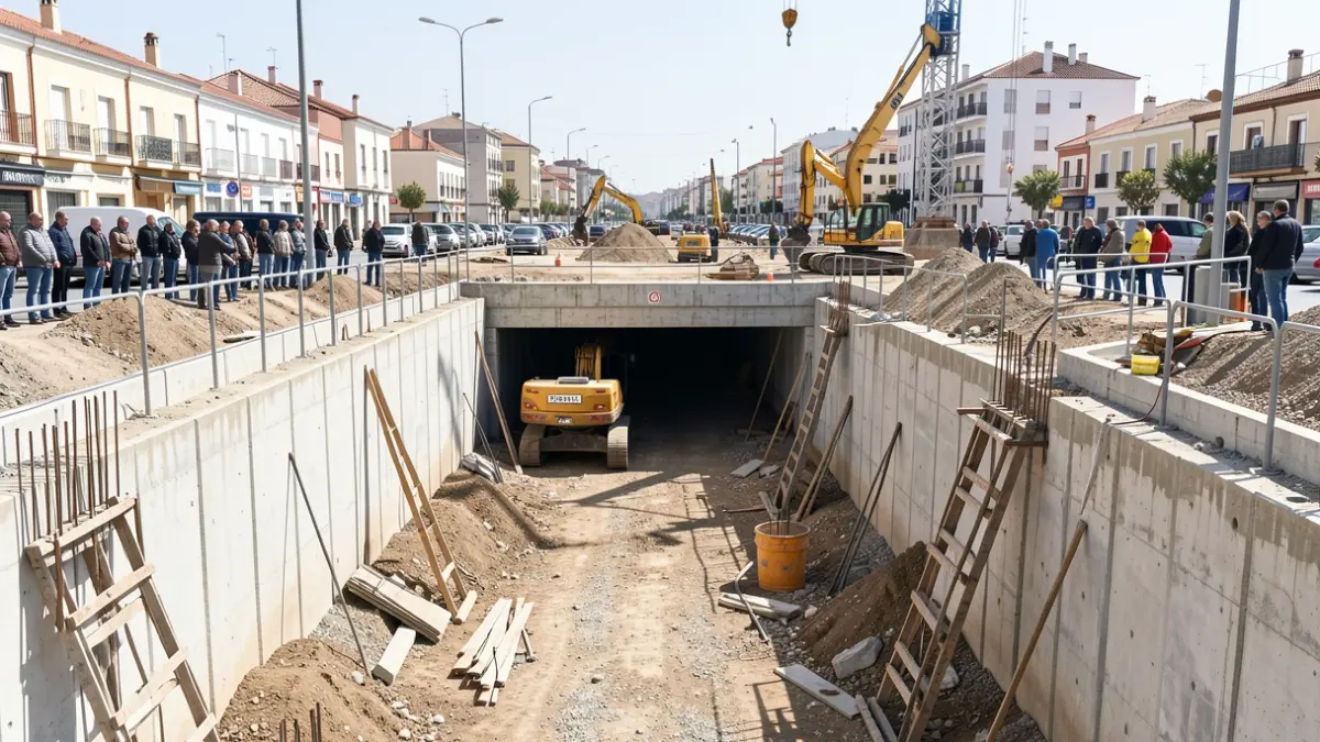 Imagen de las obras de construcción del aparcamiento subterráneo de la futura Plaza Mayor de Huelva.
