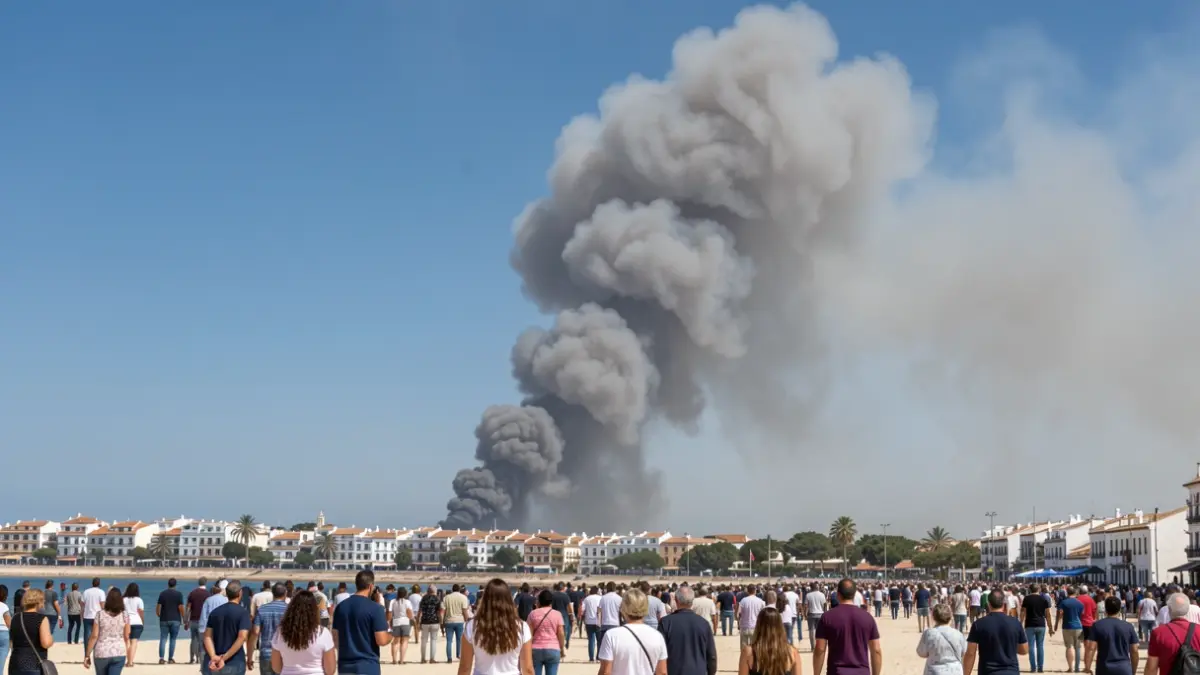 Imagen genérica de una columna de humo de un incendio forestal sobre una localidad costera andaluza.