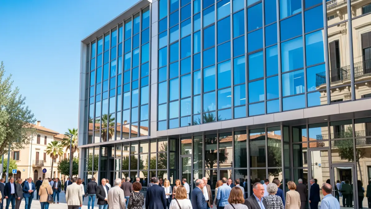 Imagen genérica de un edificio de oficinas moderno con reflejos en las ventanas.