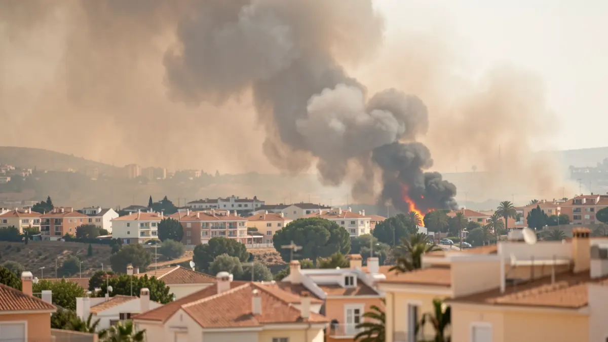 Image of a wildfire near a residential area in Algeciras.